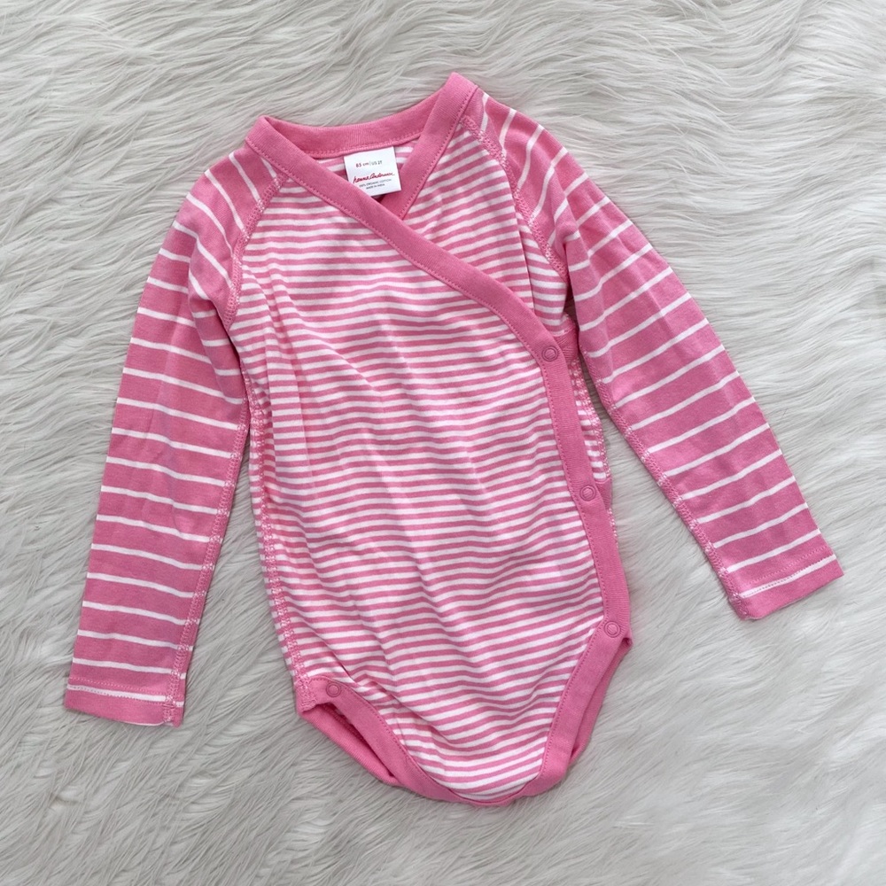 Hanna Andersson Girls Pink Stripe Jeeper Bodysuit One Piece Wrap PJs